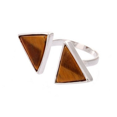 Anel Pirâmide Duplo Ródio Branco