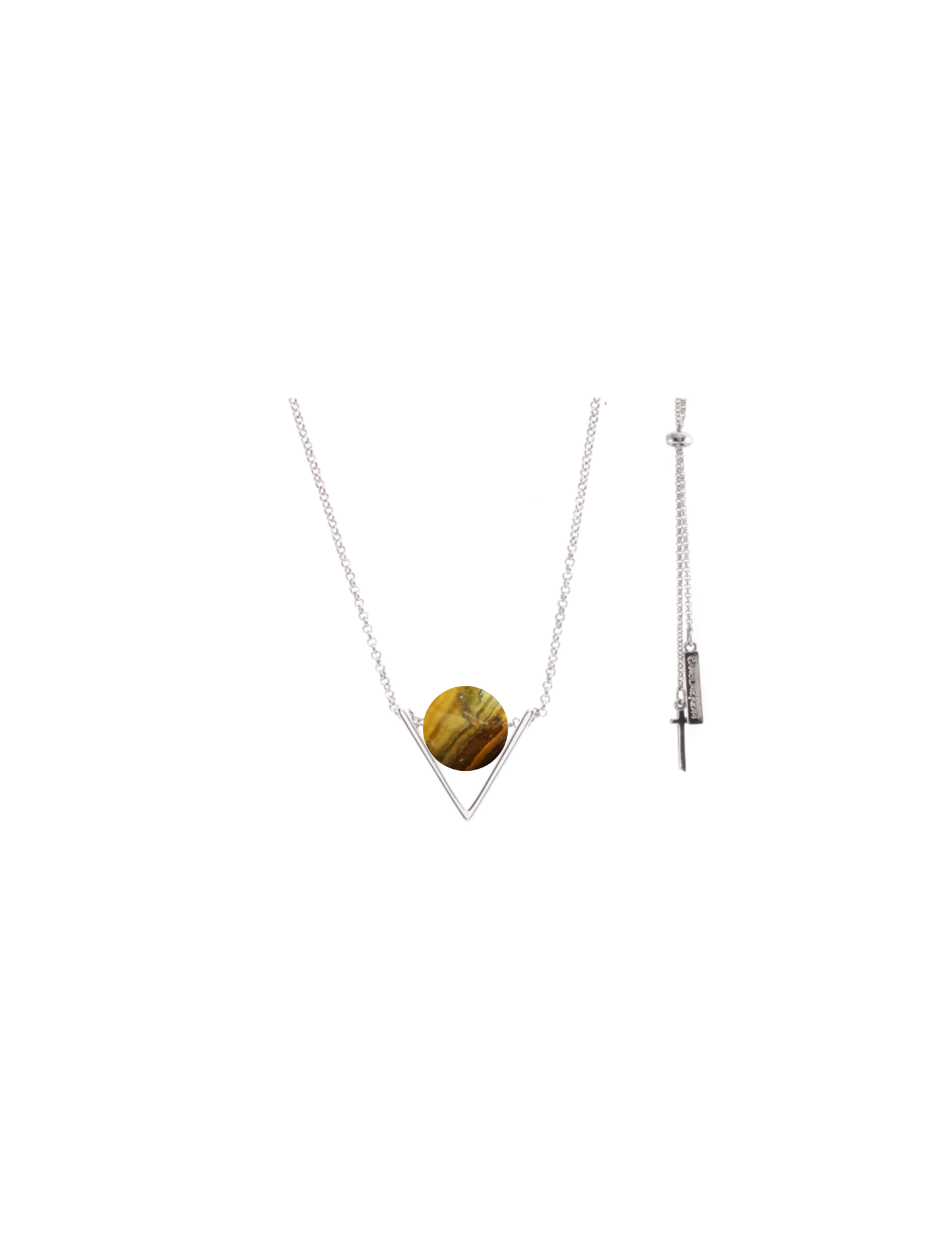 Colar Círculo + Metal Semi Triângulo Ródio Branco