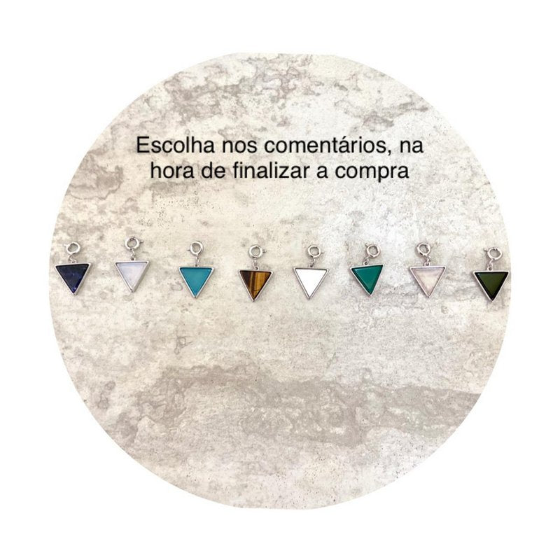 Pulseira Elos + Pingente Pirâmide Ródio Branco