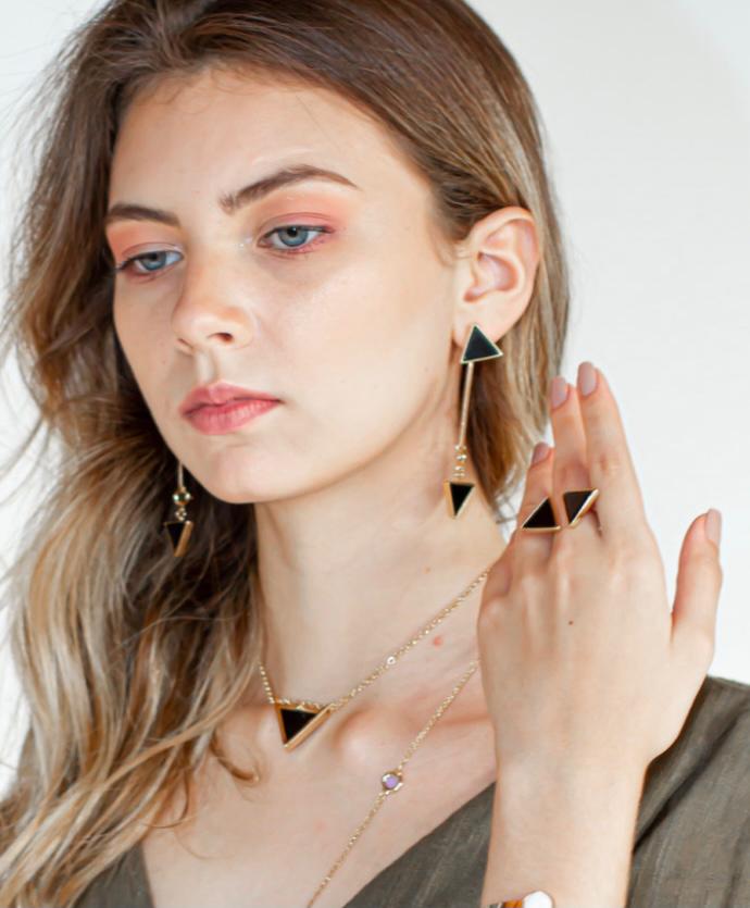 Anel Pirâmide Duplo Ouro