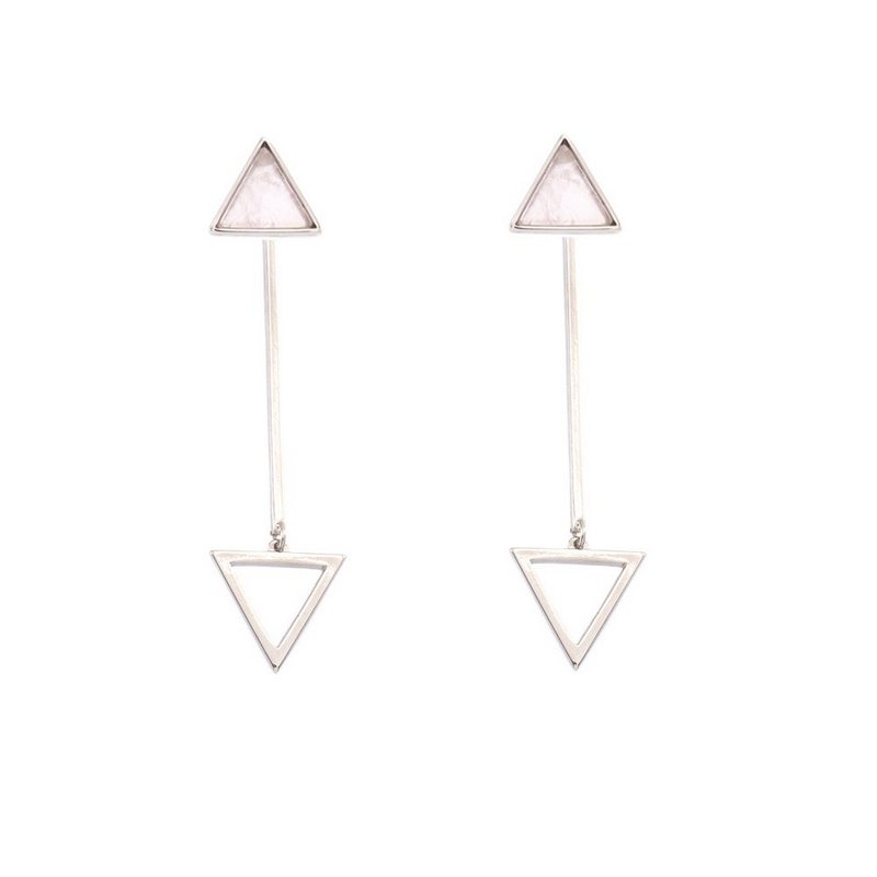 Brinco Pirâmide + Triângulo Vazado Ródio Branco