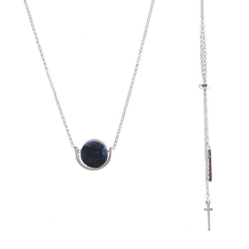 Colar Círculo + Metal Semi Círculo Ródio Branco