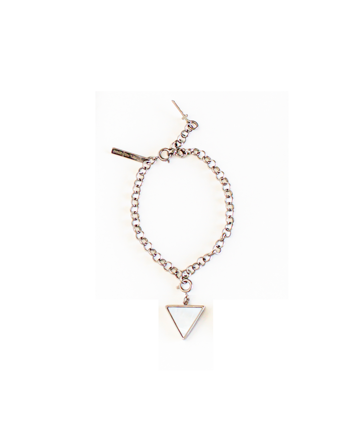 Pulseira Elos + Pingente Pirâmide Ródio Branco