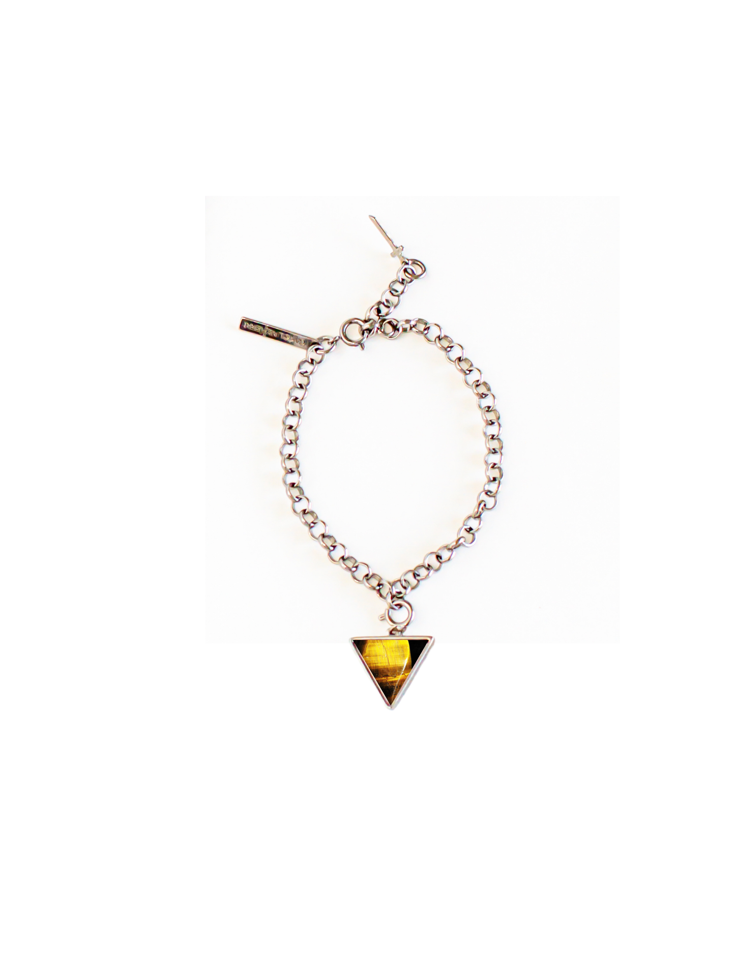 Pulseira Elos + Pingente Pirâmide Ródio Branco