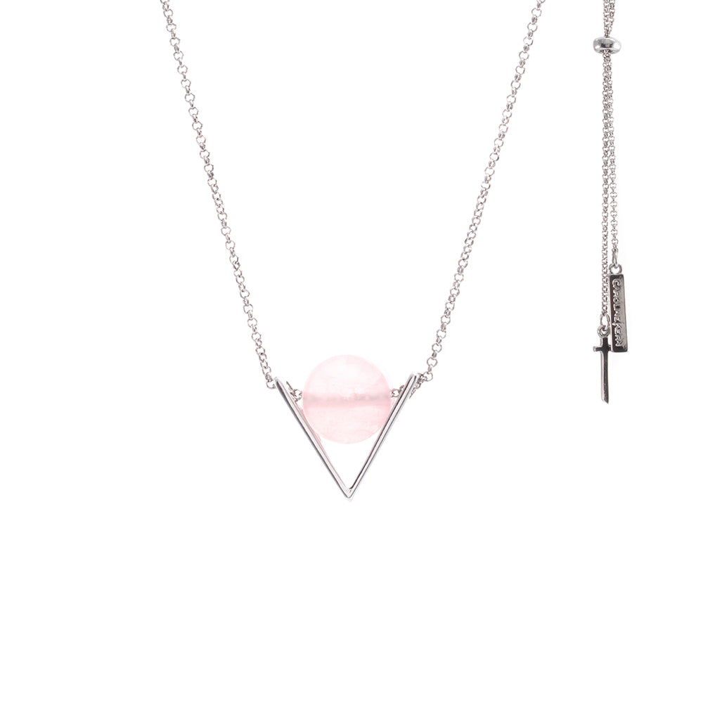 Colar Círculo + Metal Semi Triângulo Ródio Branco