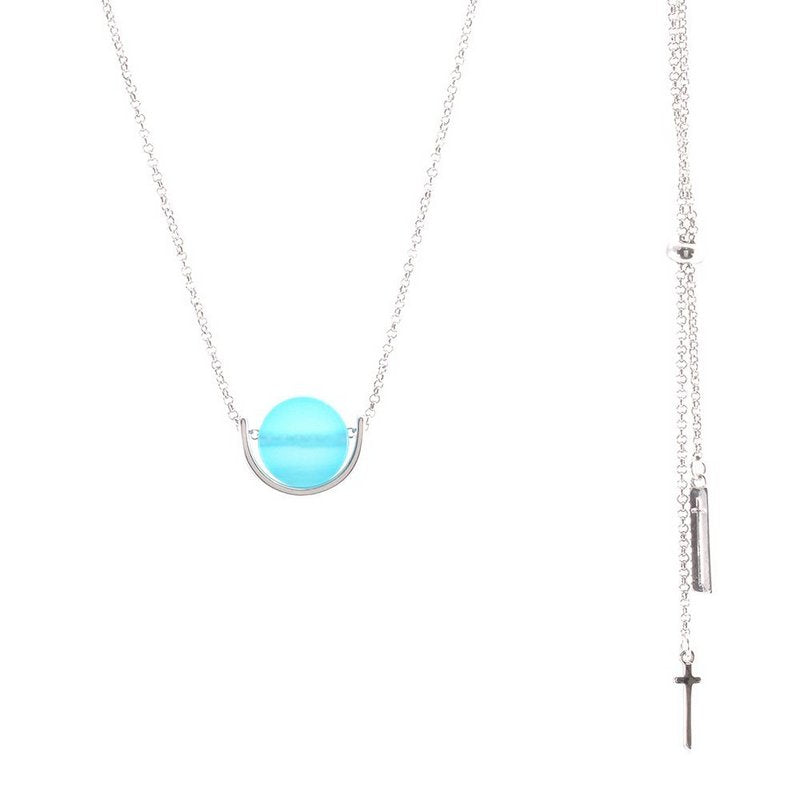 Colar Círculo + Metal Semi Círculo Ródio Branco