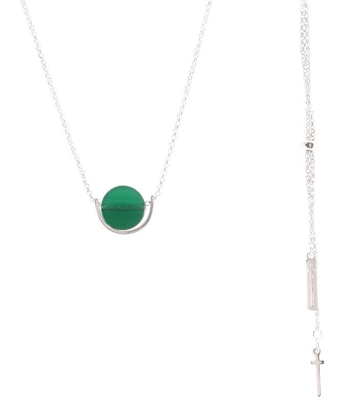 Colar Círculo + Metal Semi Círculo Ródio Branco