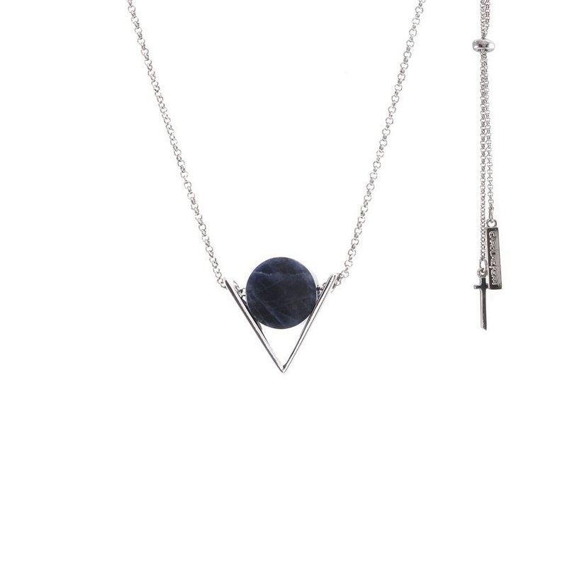 Colar Círculo + Metal Semi Triângulo Ródio Branco